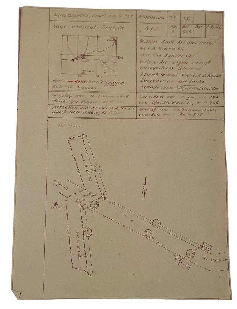 a german WW2 period Battle of the Bulge drawn mine maps — image 5