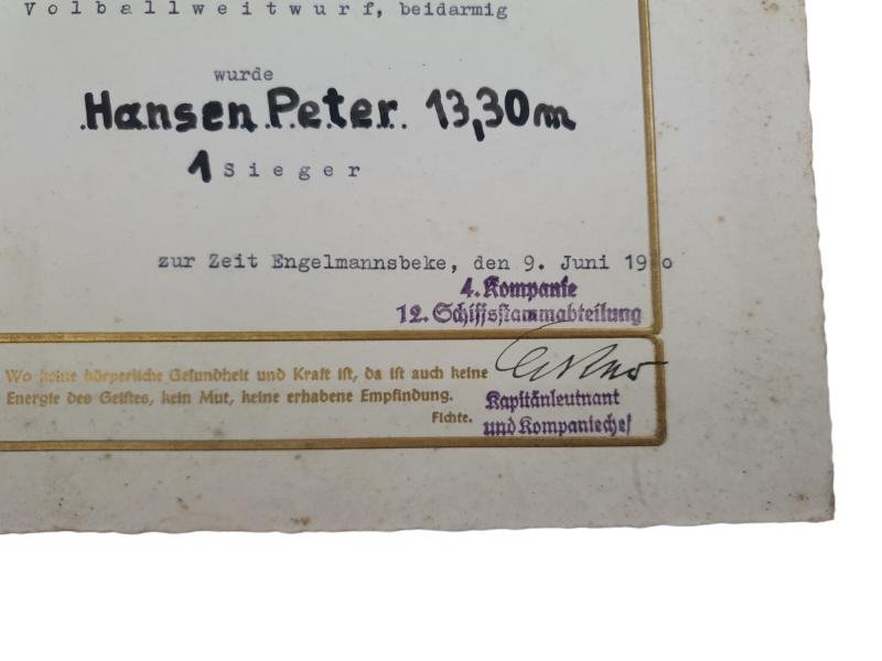 a Nazi certificat for shot putter'volballweitwurf' — image 2