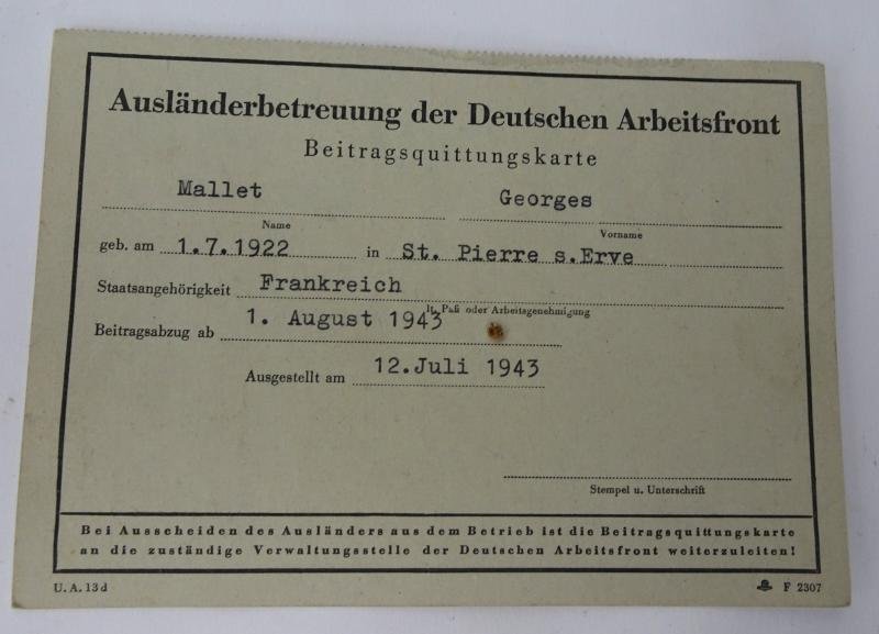 a foreign deutse arbeitsfront support card — image 2