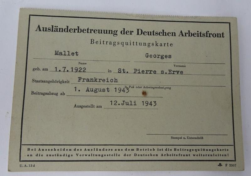 a foreign deutse arbeitsfront support card — image 3