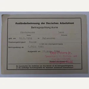 a foreign deutse arbeitsfront 'd.a.f.'support card