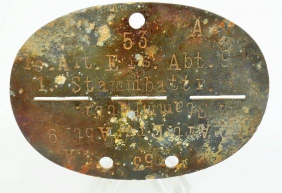German Erkennungsmarke 1e 'Artillerie-Ersatz-Abteilung 9 '1 stammbattrie — image 2