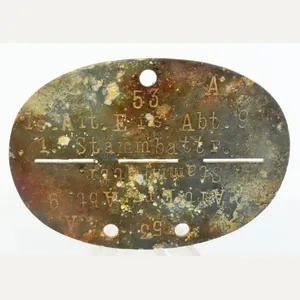 German Erkennungsmarke 1e 'Artillerie-Ersatz-Abteilung 9 '1 stammbattrie