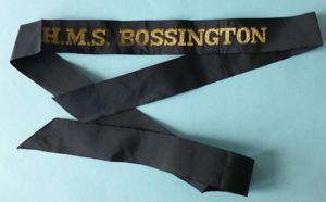 Royal Navy Ship's Cap-tally 'HMS Bossington'.