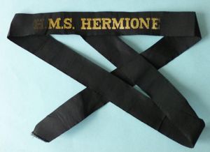 Royal Navy Ship's Cap-tally 'HMS Hermione'.