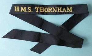 Royal Navy Ship's Cap-tally 'HMS Thornham'.
