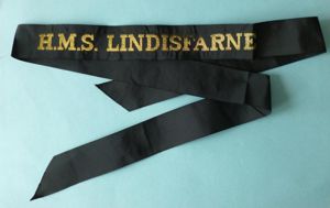 Royal Navy Ship's Cap-tally 'HMS Lindisfarne'.