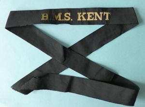Royal Navy Ship's Cap-tally 'HMS Kent'.