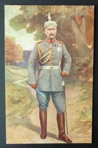 Imperial : German WW1 Colour Painted Portrait Postcard of Kaiser …