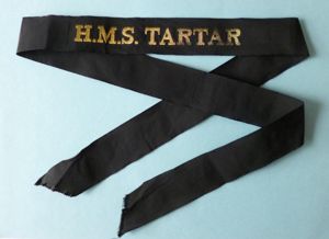 Royal Navy Ship's Cap-tally 'HMS Tartar'.