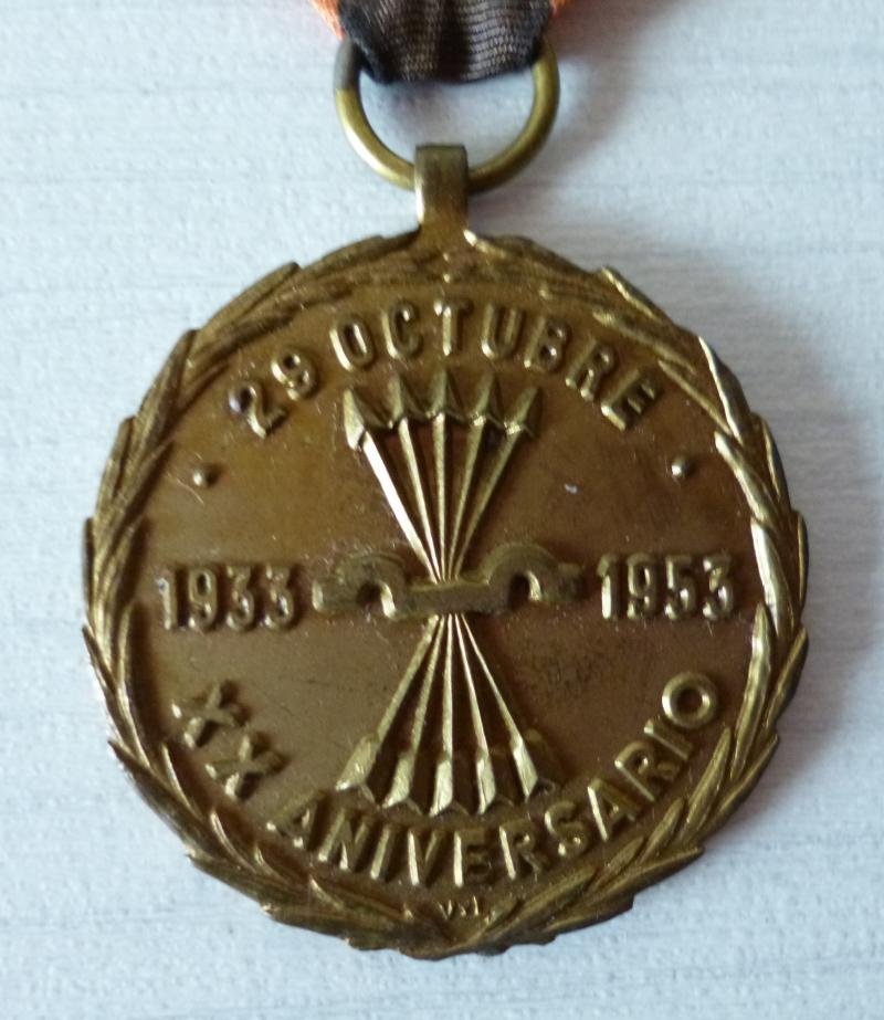 Spain : Fascist Falangist Party 20th Anniversary Medal 1933-1953. — image 2