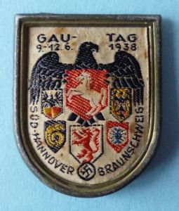 Third Reich : 'Gau-tag Süd Hannover Braunschweig, 9-12.6.1938' Woven-silk Donation-badge.