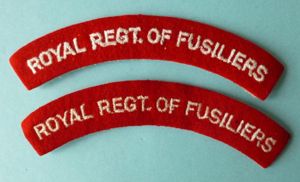 Pair of 'Royal Regt. of Fusiliers' Machine-embroidered Cloth Shoulder-titles.