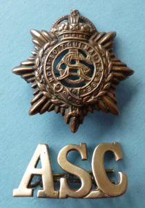 Army Service Corps (ASC) King's crown Cap-badge together with 'ASC' …
