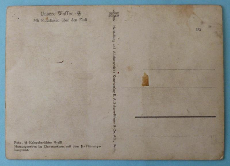 Third Reich : Postcard from the 'Unsere Waffen-SS' Series - 'Mit Floßsäcken über den  Fluß'. — image 2