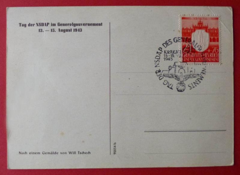 Third Reich : Wartime Propaganda Postcard issued for the Day of the NSDAP in the Generalgouvernement, 1943. — image 2
