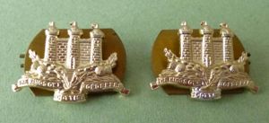 Pair of The King's Own Scottish Borderers Staybrite Collar-badges.
