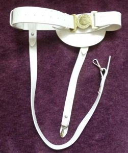British Army White Plastic Dress-belt with Brass Queen's crown Buckle.