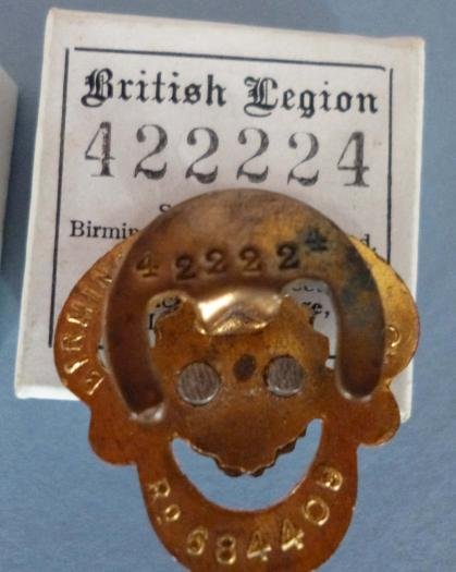 British Legion Serial-numbered Membership badge in Original Titled Box. — image 2