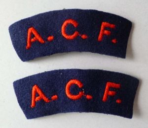 Pair of Army Cadet Force 'A.C.F.' machine-embroidered shoulder titles.