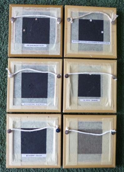 Set of six framed hand-made coloured unit / formation badges. — image 2
