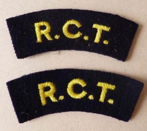 Pair of Royal Corps of Transport 'R.C.T.' machine-embroidered cloth shoulder …