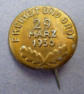 Third Reich : 'Freiheit und Brot 22 Marz 1936' metal …