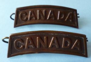 Canada : WW1 Matched Pair of Army 'Canada' Darkened Brass …