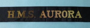 Royal Navy Ship's Cap-tally 'HMS Aurora'.