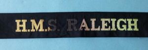 Royal Navy Ship's Cap-tally 'HMS Raleigh'.