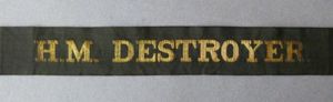 WW2 Royal Navy 'H.M. Destroyer.' Cap-tally.