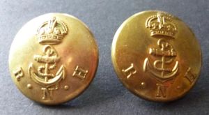 Pair of Royal Naval Hospital 'RNH' King's crown Brass Buttons.