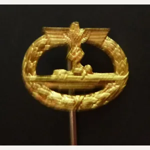 Third Reich : Kriegsmarine U-Boot-Kriegsabzeichen (U-Boat War-badge) Stickpin Miniature Lapel-badge.