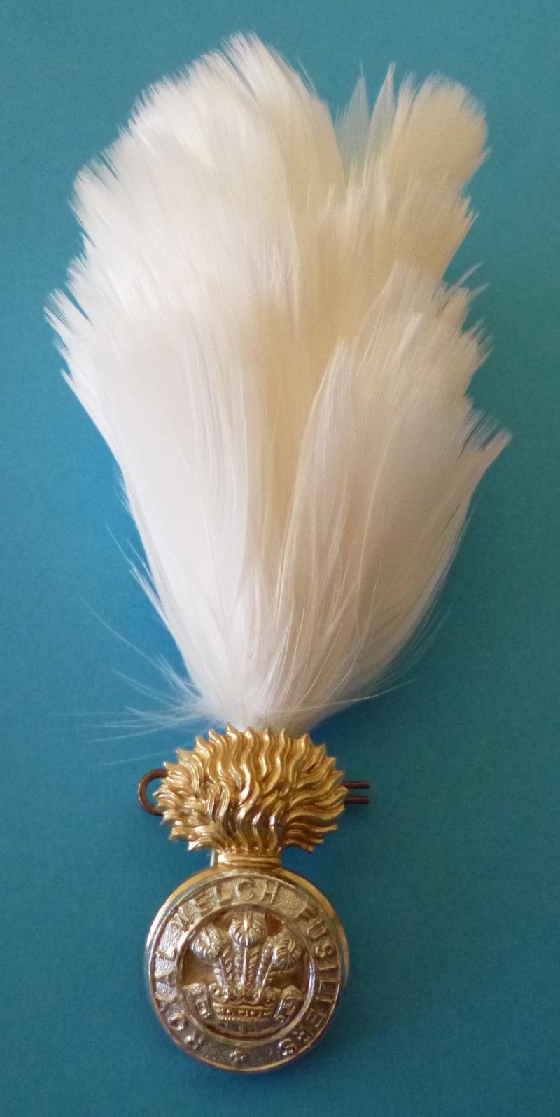 Royal Welsh Fusiliers Staybrite Cap-badge with White Feather Hackle together with the Regimental OR's Black Silk Rear Collar-flash. — image 2