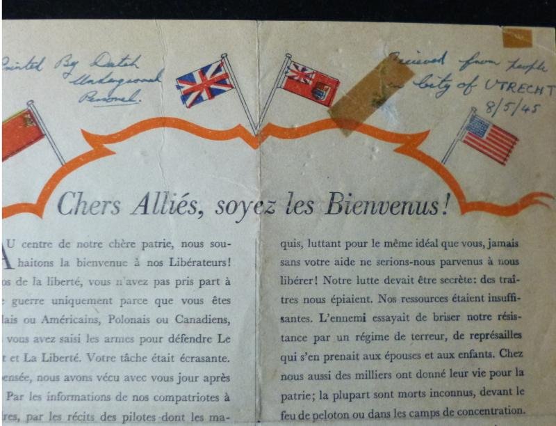 Leaflet Printed by the Dutch Underground Welcoming Allied Liberators — image 2