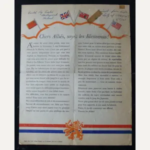 Leaflet Printed by the Dutch Underground Welcoming Allied Liberators