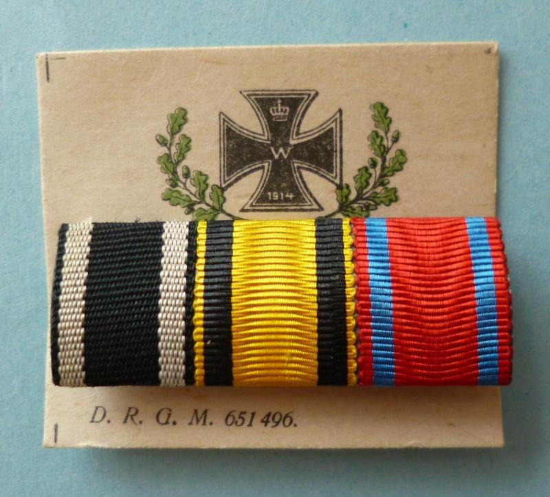 Imperial : German WW1 Württemberg Medal-ribbon Bar withThree Ribbons on Original Sales Presentation Display Card. — image 3