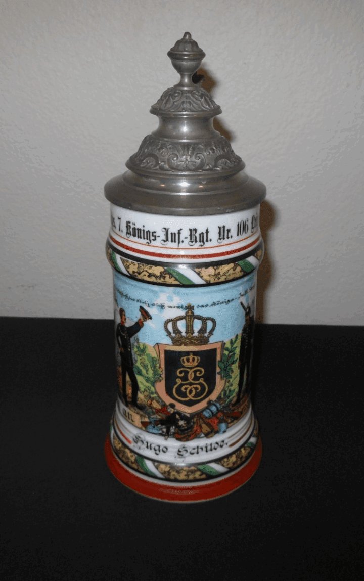 WW1 Imperial Prussian Army – REGIMENTAL STEIN – 7. KONIGS INF. RGT. 106 LEIPZIG — image 2