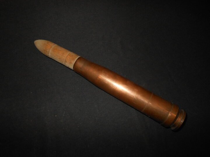 WW2 German Luftwaffe 20mm 20×138 FlaK 30/38 – BLANK TRAINING ROUND & STORAGE TUBE – VERY NICE! — image 3