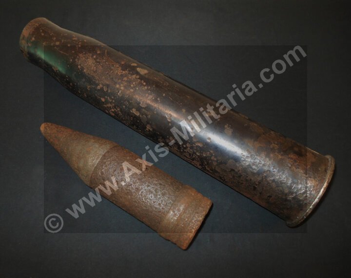 WW2 German Luftwaffe Wehrmacht – 7.5cm COMPLETE AP ROUND AND SHELL CASING – PaK39 KwK40 – NICE! — image 4