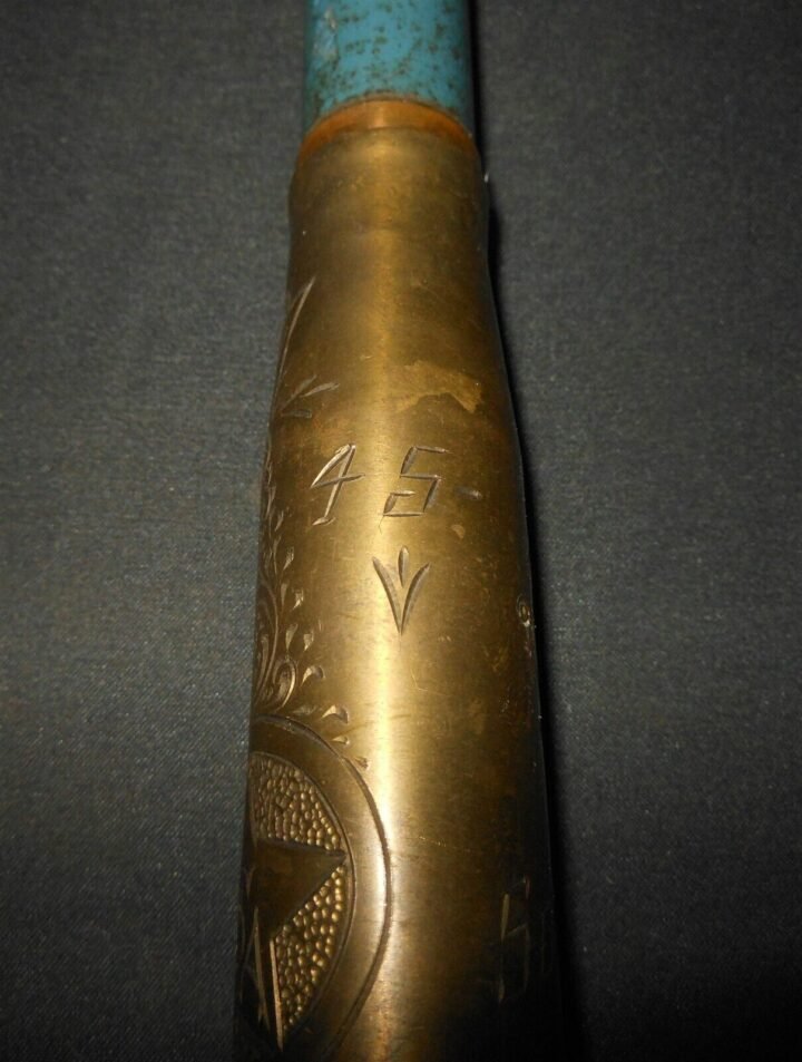 WW II US Army Air Force – GERMAN 20mm FlaK TRENCH ART BRASS CASING – SUPERB! — image 8