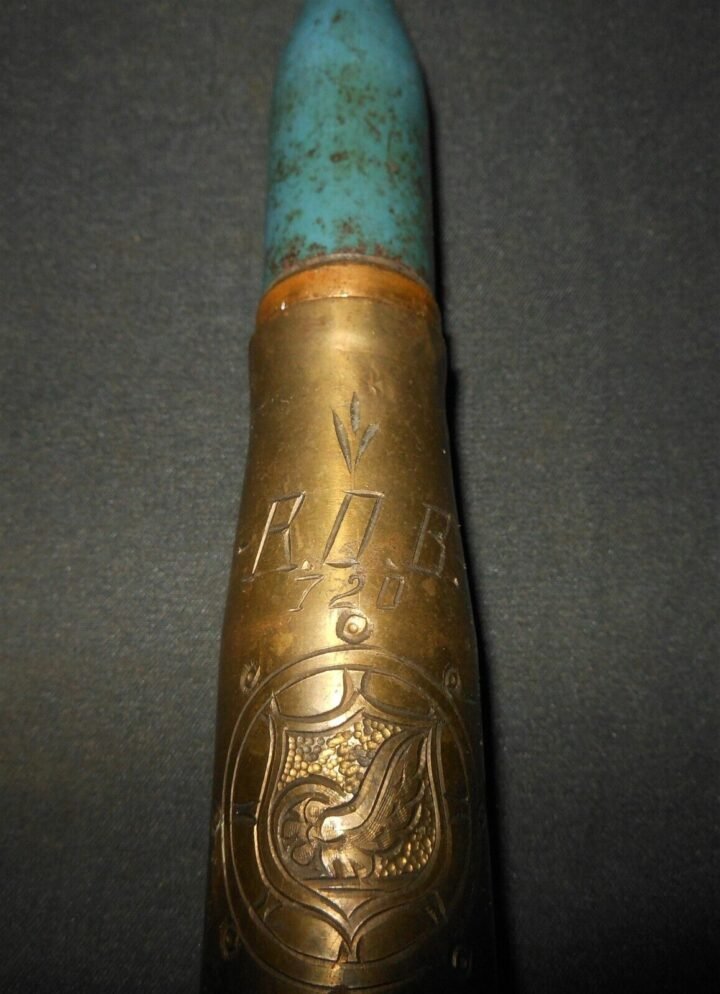 WW II US Army Air Force – GERMAN 20mm FlaK TRENCH ART BRASS CASING – SUPERB! — image 9