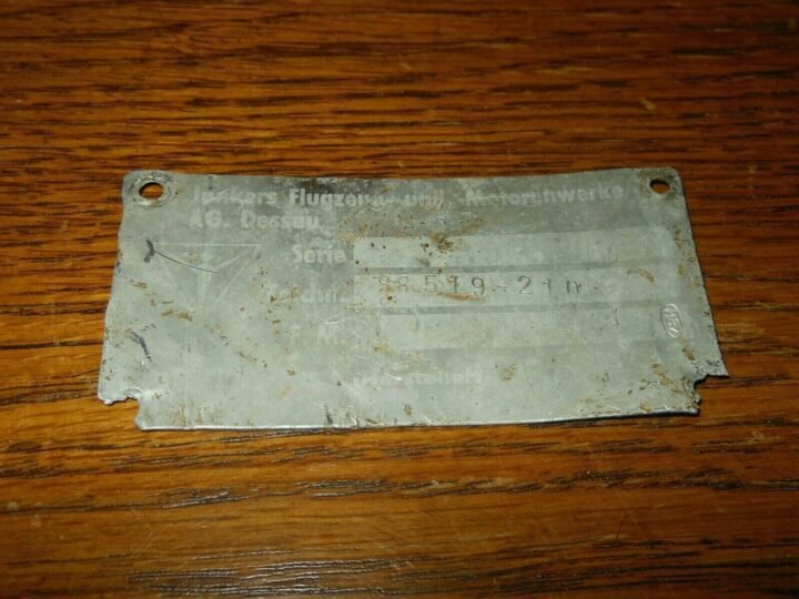 WW2 German Luftwaffe- FUSELAGE DATA PLATE – Ju88 – RUSSIAN FRONT – NICE! — image 2