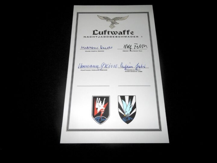 WW2 German Luftwaffe – FIGHTER PILOT AUTOGRAPHS x4 GROUPING CARD – NJG1 – NICE! — image 2