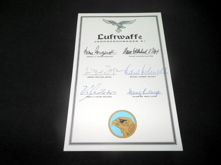 WW2 German Luftwaffe – FIGHTER PILOT AUTOGRAPHS x6 GROUPING CARD – JG51 – NICE! — image 2