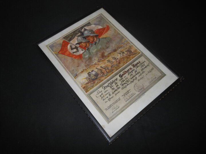 WW2 German Wehrmacht – NAMED PRESENTATION SERVICE CERTIFICATE – DRIVER – VERY NICE! — image 2