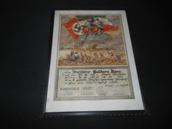 WW2 German Wehrmacht – NAMED PRESENTATION SERVICE CERTIFICATE – DRIVER – VERY NICE! — image 3