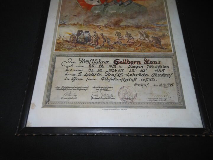 WW2 German Wehrmacht – NAMED PRESENTATION SERVICE CERTIFICATE – DRIVER – VERY NICE! — image 4