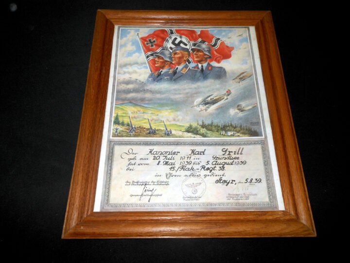 WW2 German Luftwaffe – NAMED PRESENTATION SERVICE CERTIFICATE – FLAK ARTILLERY – VERY NICE! — image 3