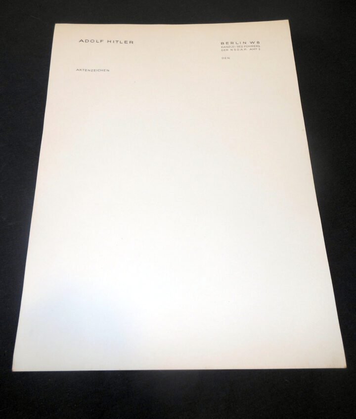 WW2 German Wehrmacht NSDAP – ADOLF HITLER – BERLIN CHANCELLERY BLANK LETTERHEAD – NICE! — image 2